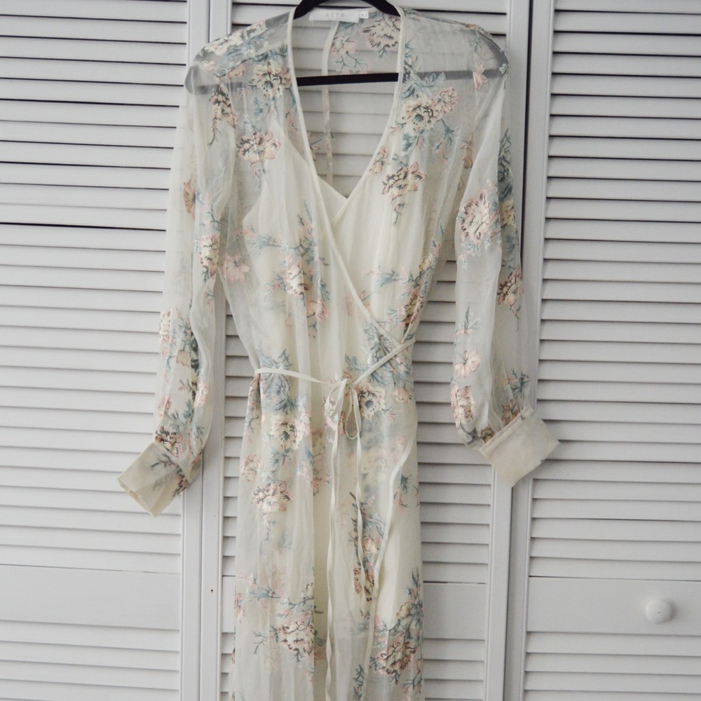 Riley Long Sleeve Sheer Illusion Wrap Maxi Dress